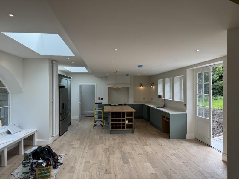 Open-plan renovation wired with new circuits and downlights